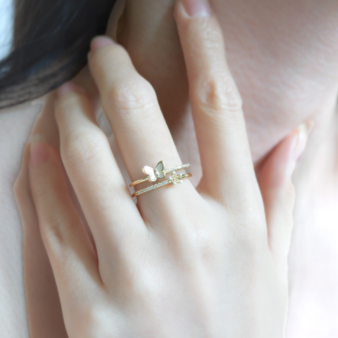 Rhea Butterfly Layered Adjustable Ring (Gold)