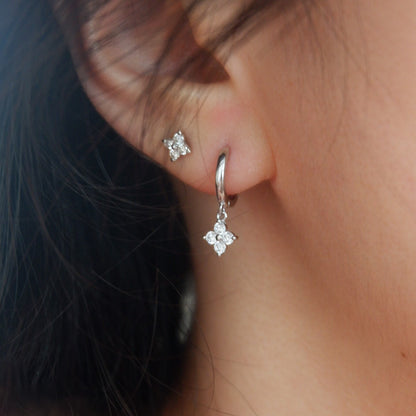 Clover Huggie Hoop Earrings (Silver)