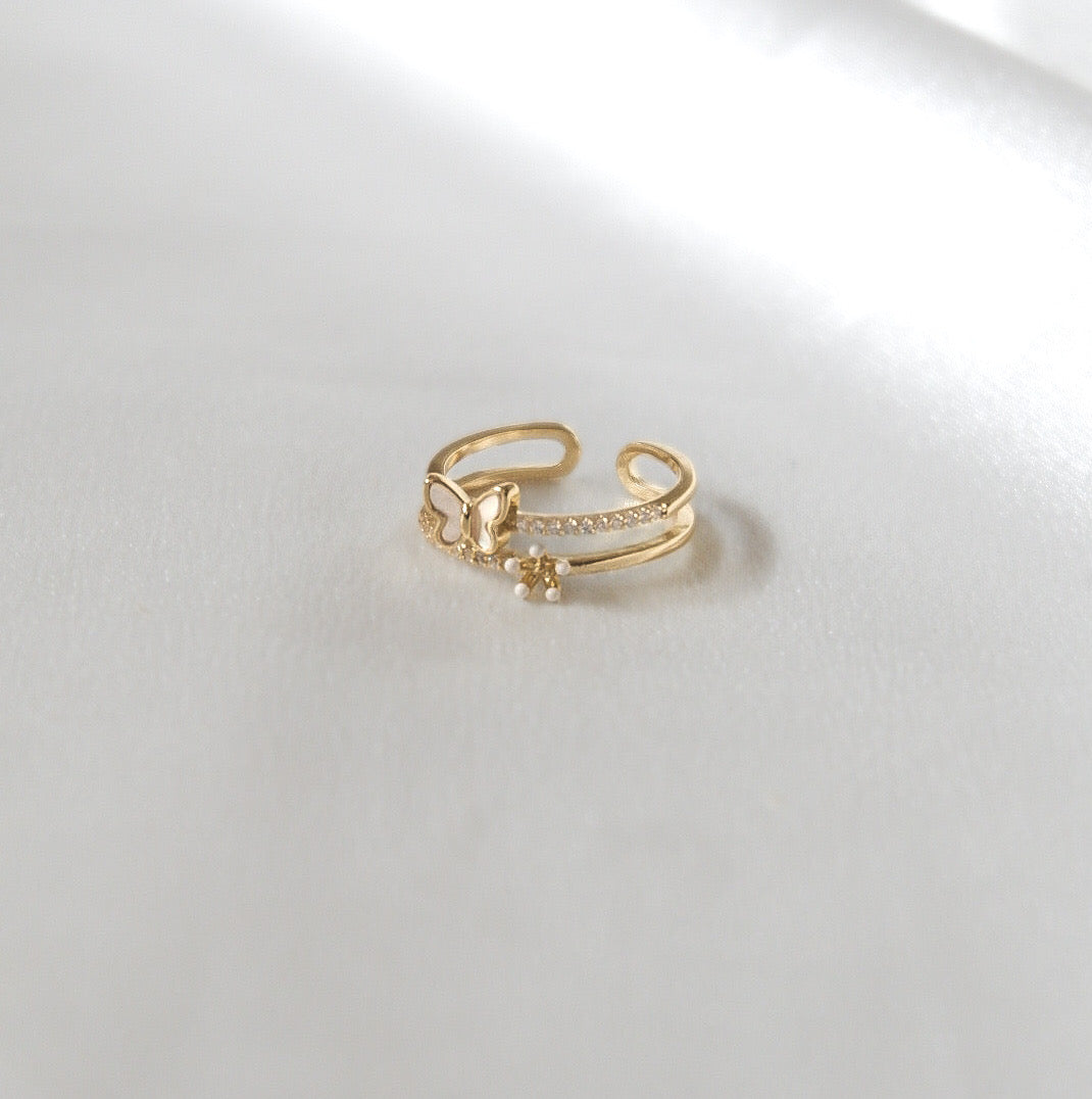 Rhea Butterfly Layered Adjustable Ring (Gold)