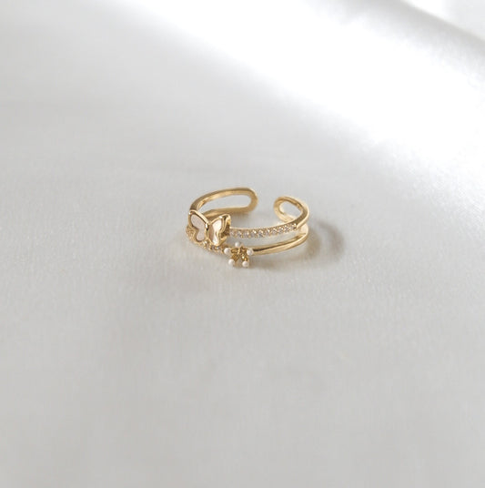 Rhea Butterfly Layered Adjustable Ring (Gold)